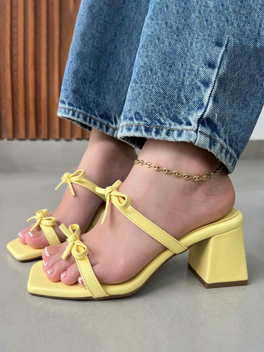 Ladies' Bow-Detail Block Heel Slide Sandals