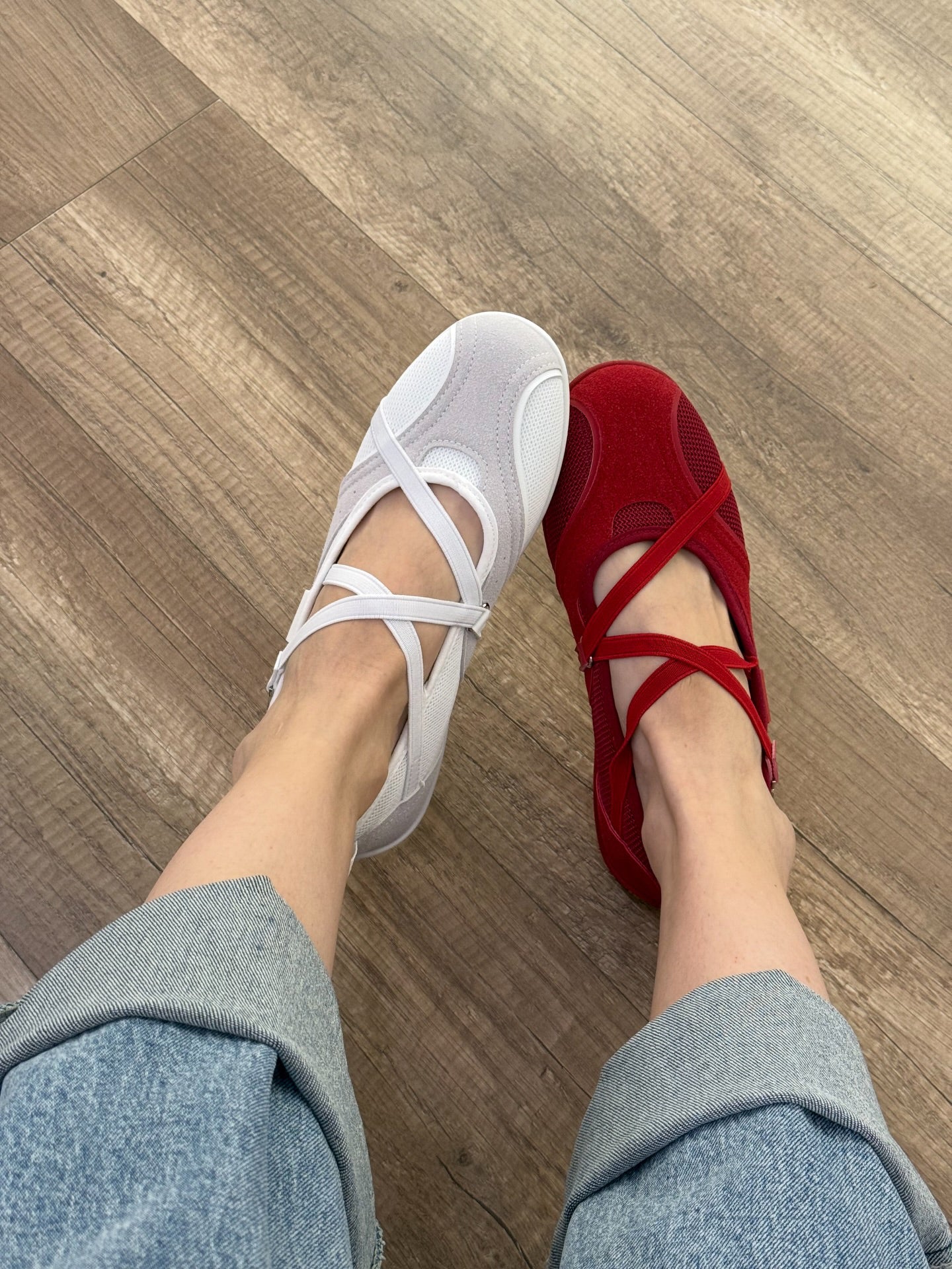 Ladies' Mesh & Suede Cross-Strap Ballet Flats