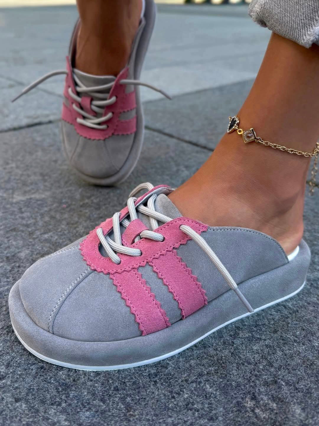 Ladies' Suede Lace-Up Mule Platform Sneakers