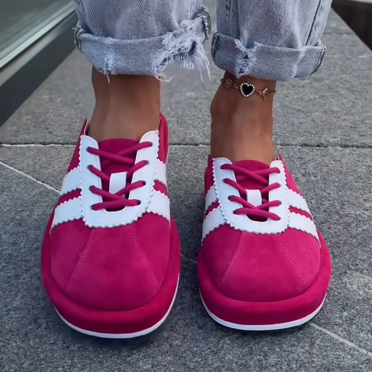 Ladies' Suede Lace-Up Mule Platform Sneakers
