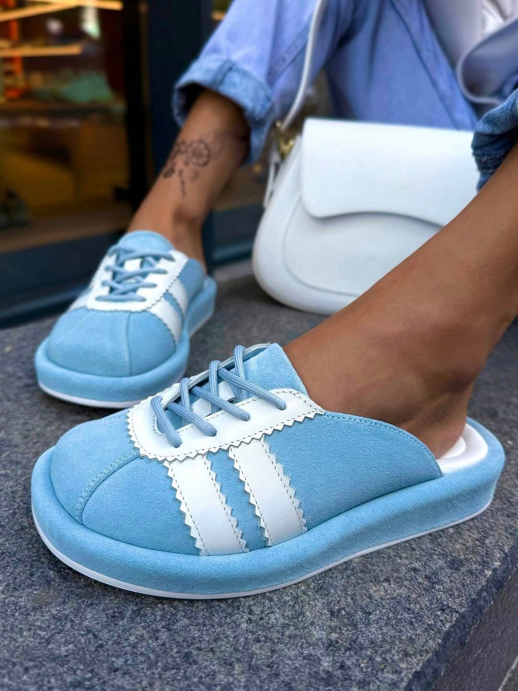 Ladies' Suede Lace-Up Mule Platform Sneakers