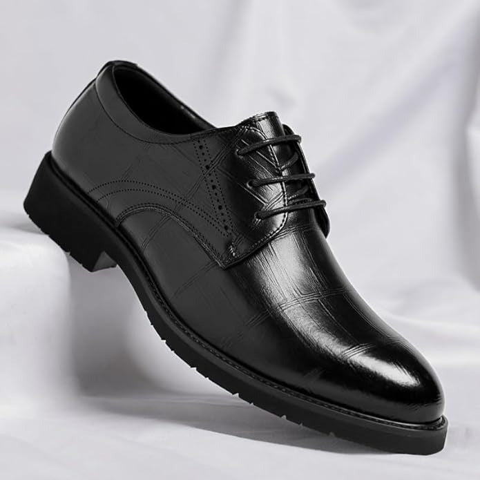 Embossed Grid-Pattern Lace-Up Dress Shoes