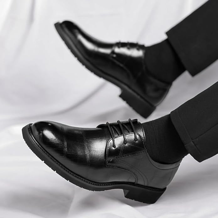 Embossed Grid-Pattern Lace-Up Dress Shoes
