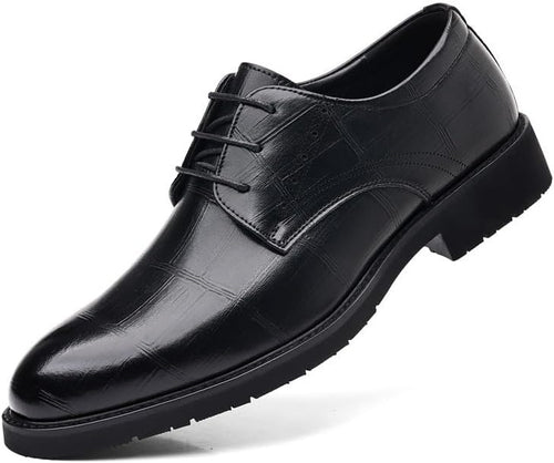 Embossed Grid-Pattern Lace-Up Dress Shoes