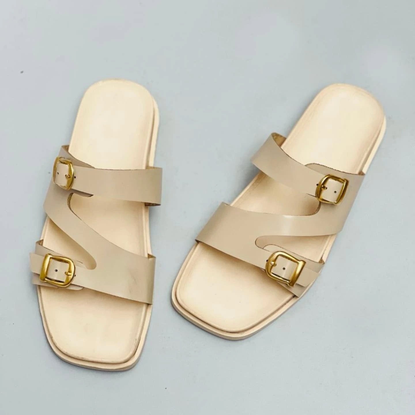 Irregular Double Buckle Birken Slide Sandals Square Toe Platform Slide