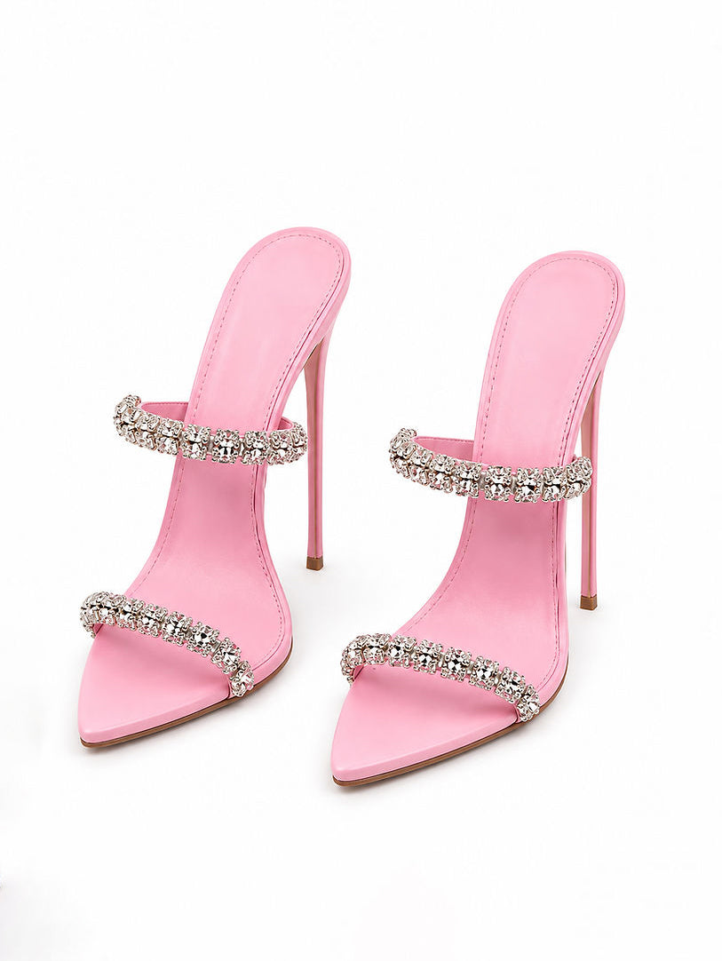 Women's Crystal-Embellished Two-Strap Stiletto Mule Sandals