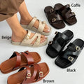 Irregular Double Buckle Birken Slide Sandals Square Toe Platform Slide