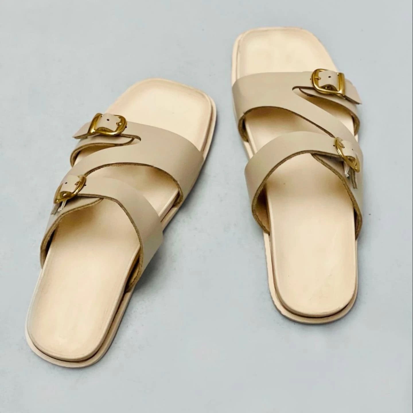 Irregular Double Buckle Birken Slide Sandals Square Toe Platform Slide