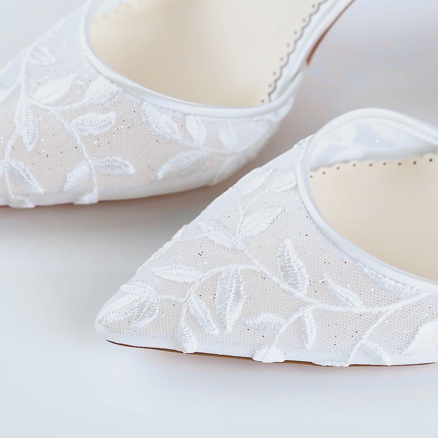 Ladies' Embroidered Lace Bridal Heels with Tulle Bow