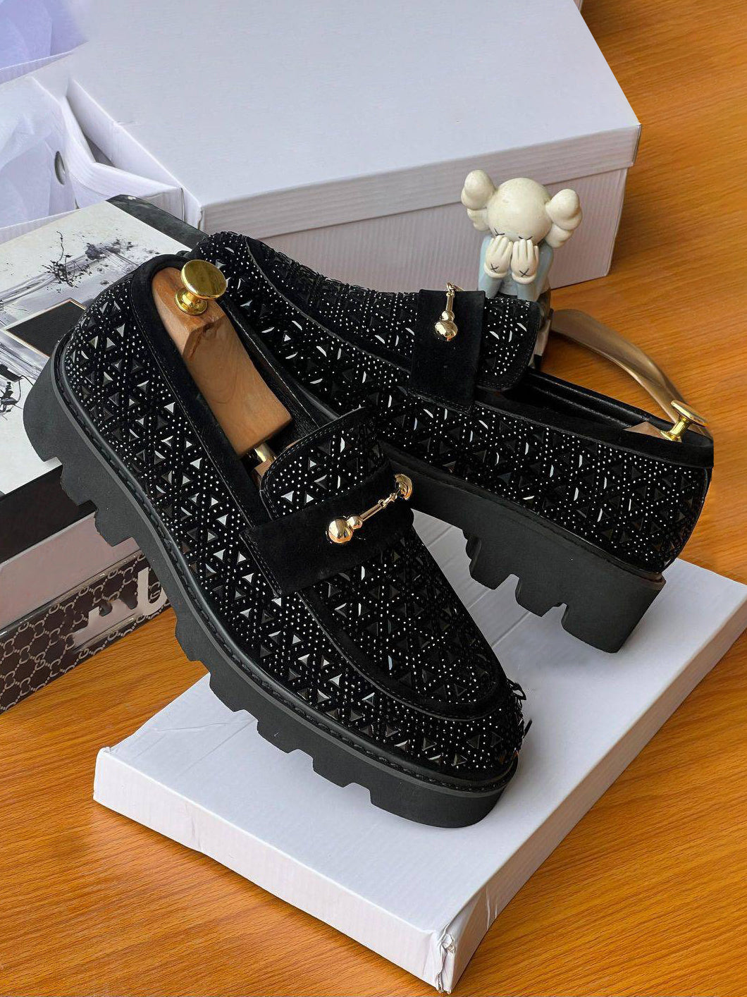 Crystal-Embellished Lug Sole Loafers