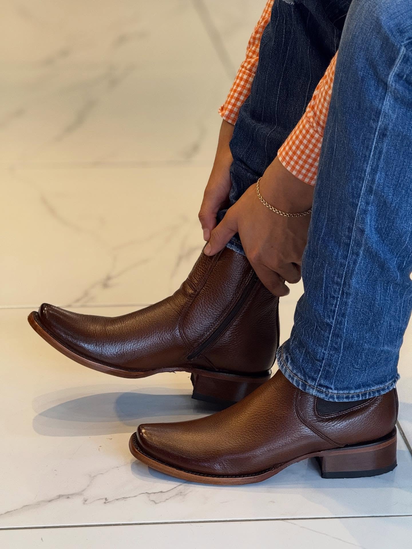 Squared-Toe Leather Chelsea Boots