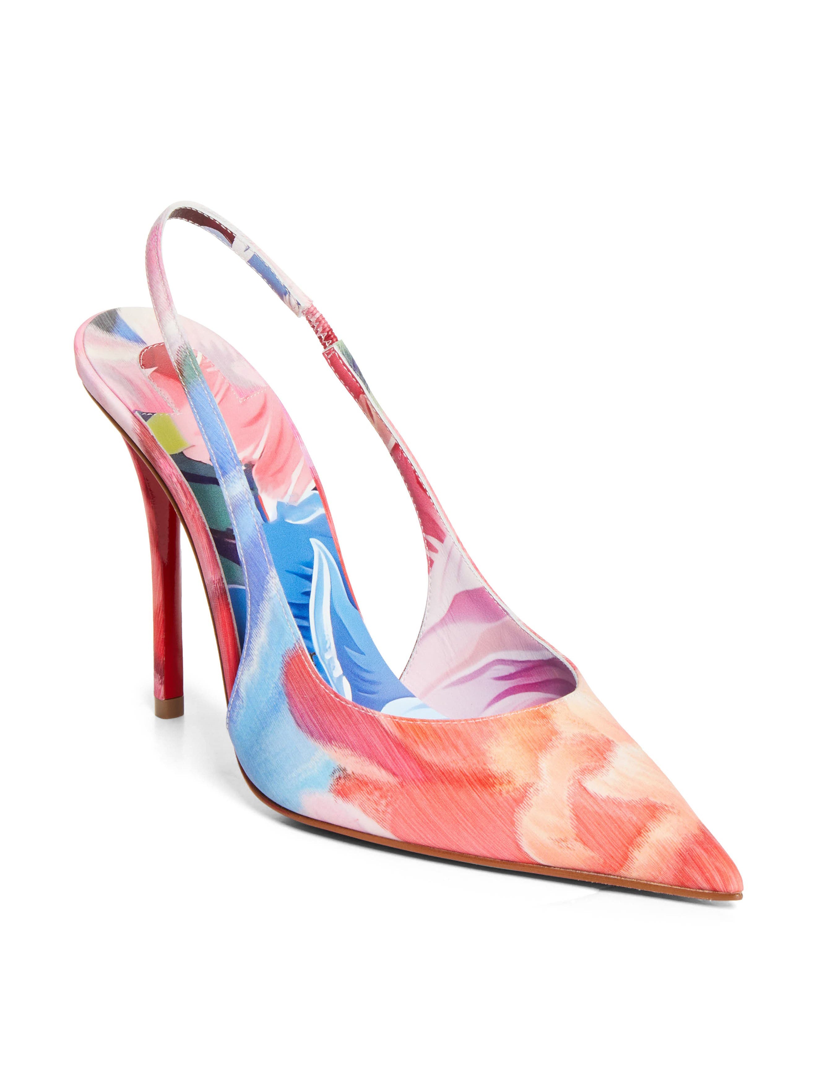 Ladies' Red-Sole Watercolor Flower Stiletto Heels