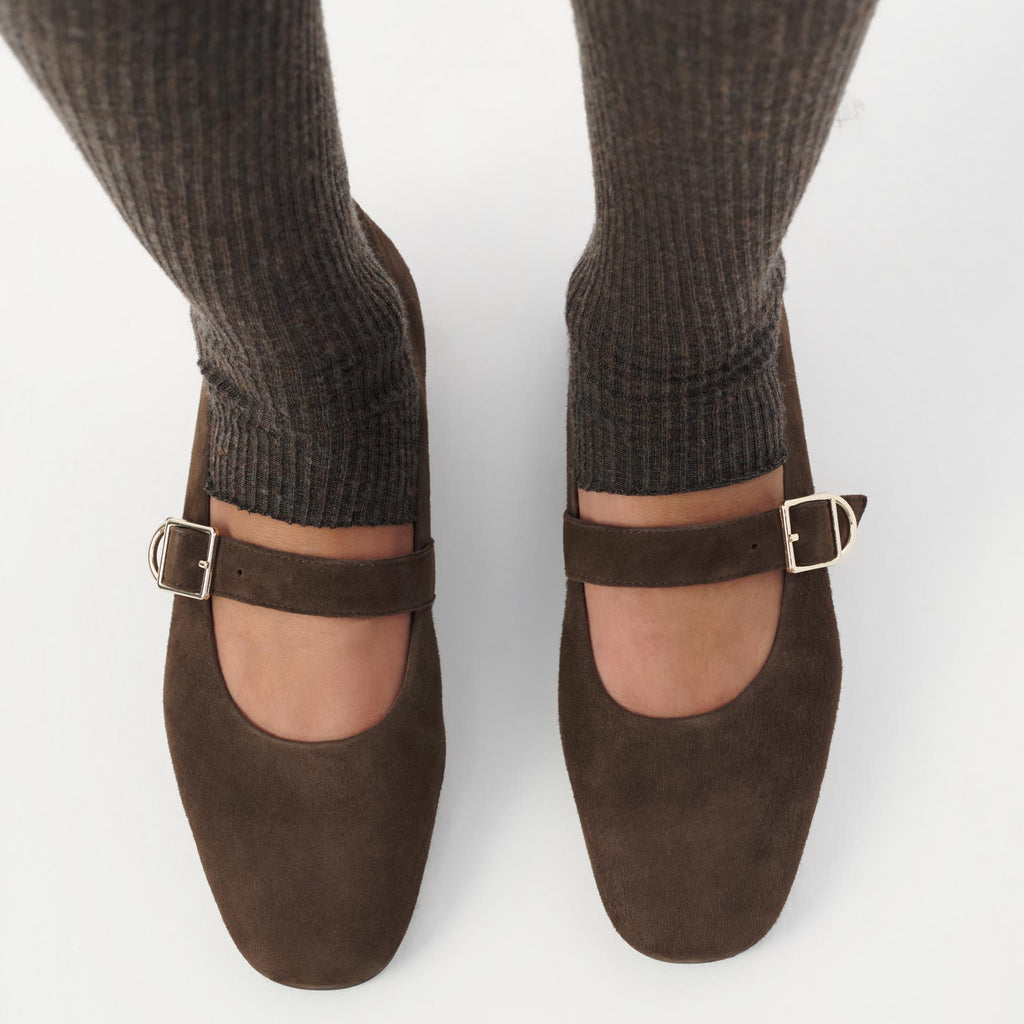 Ladies' Suede Mary Jane Square-Toe Flats