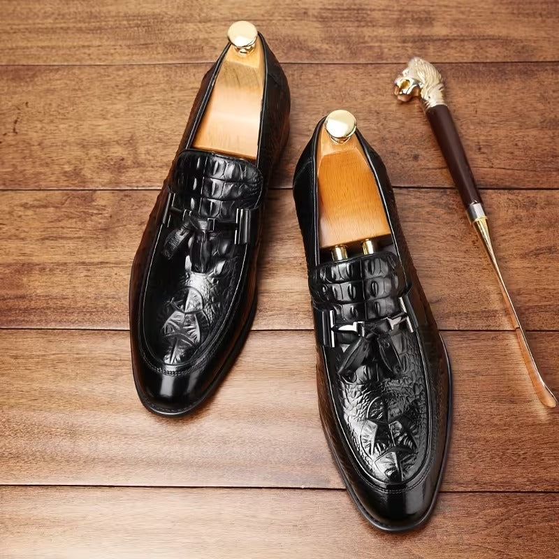 Textured Slip-On Dress Shoes With Metal Buckle