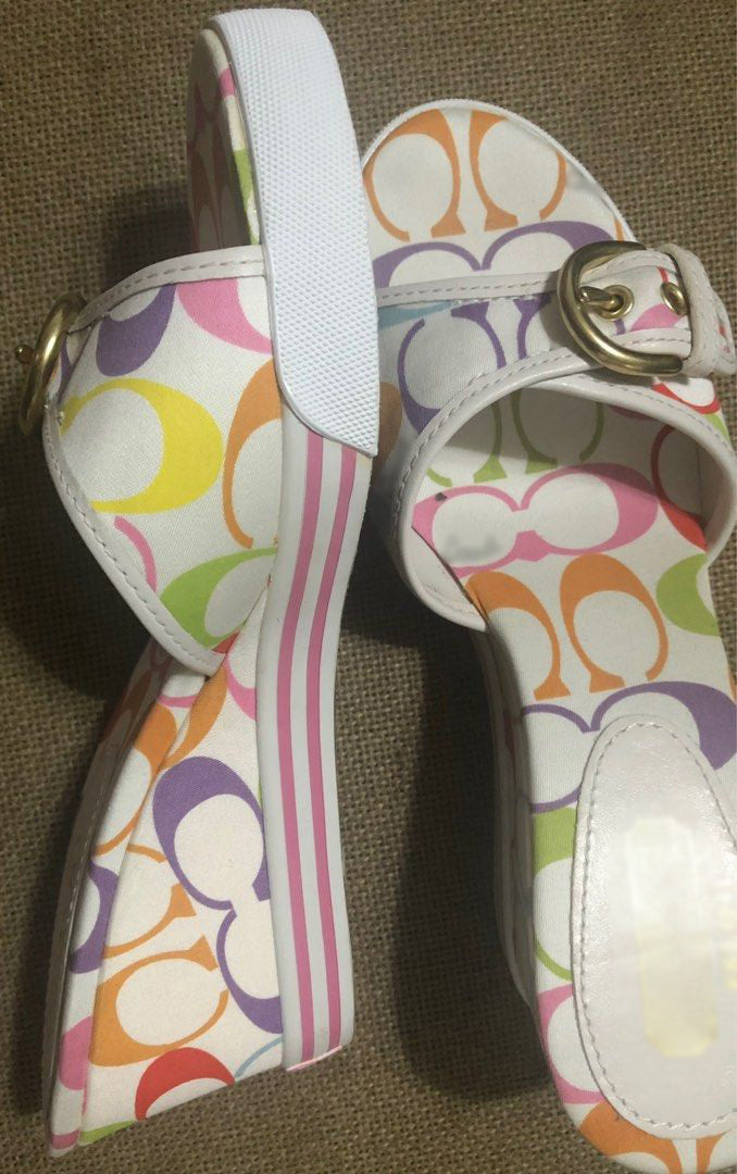 Vintage Multicolor Logo Print Wedge Mules