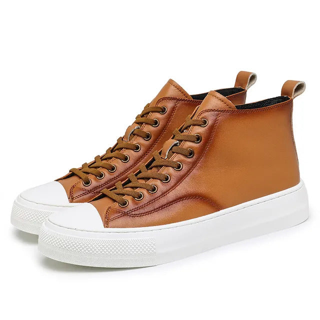 Men's Casual Mid-Top Lace-Up Leather Shoes