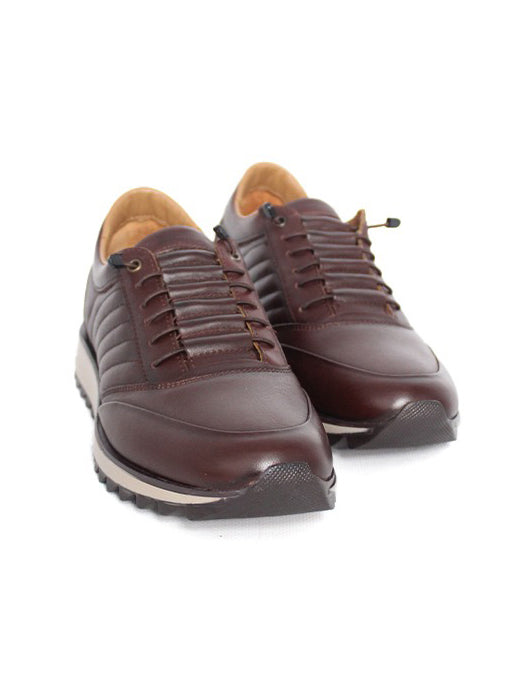 Men's Brown Quilted Leather Low-Top Sneakers