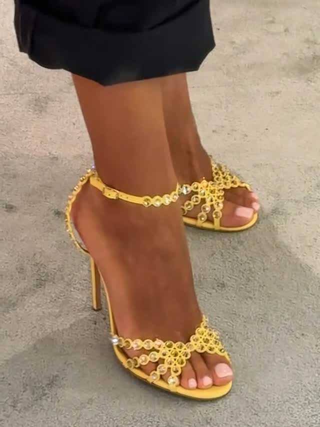 Women's Crystal-Embellished Ankle Strap Stiletto Sandals