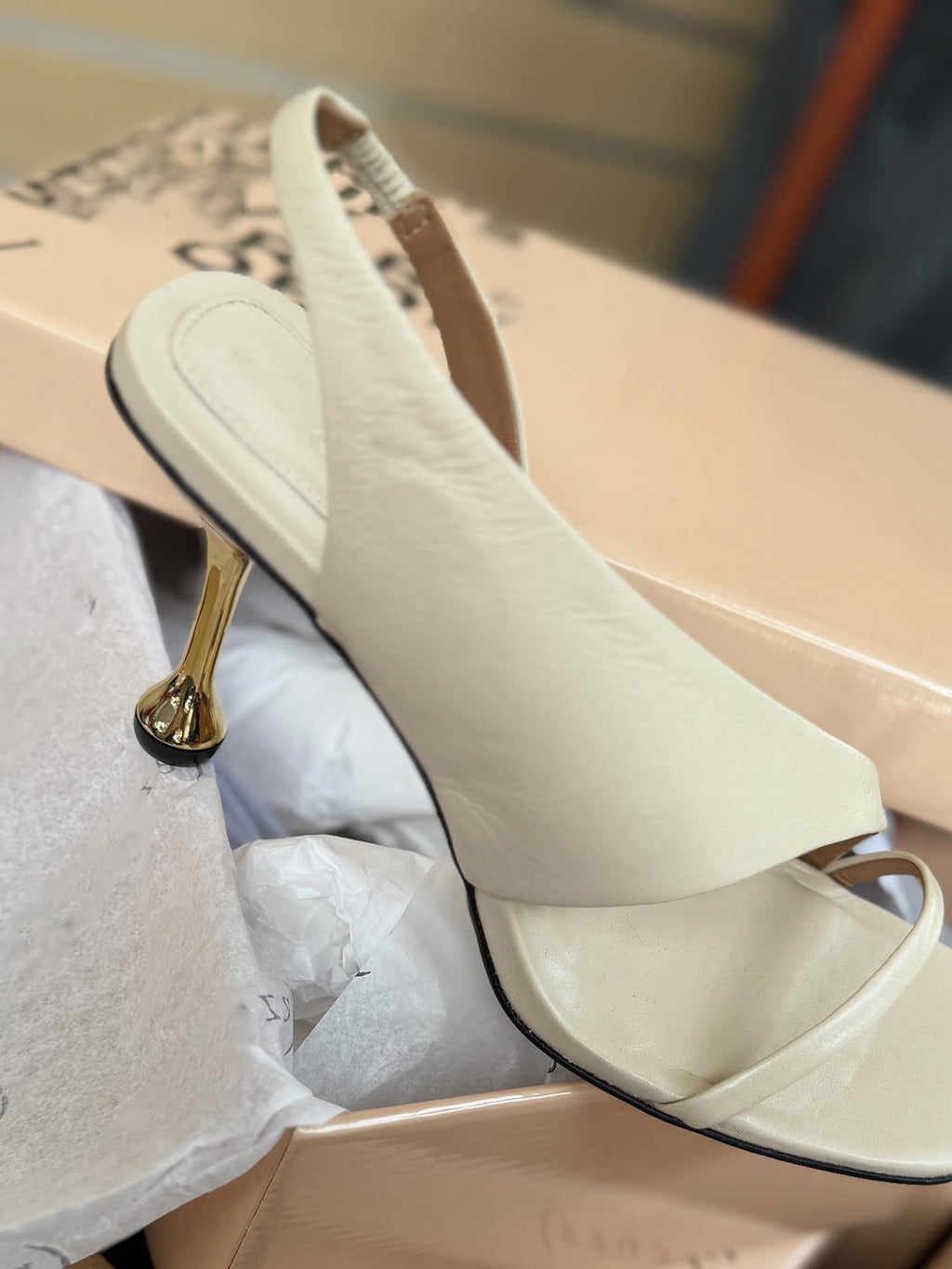 Women's Asymmetric Leather Slingback Heel Sandals