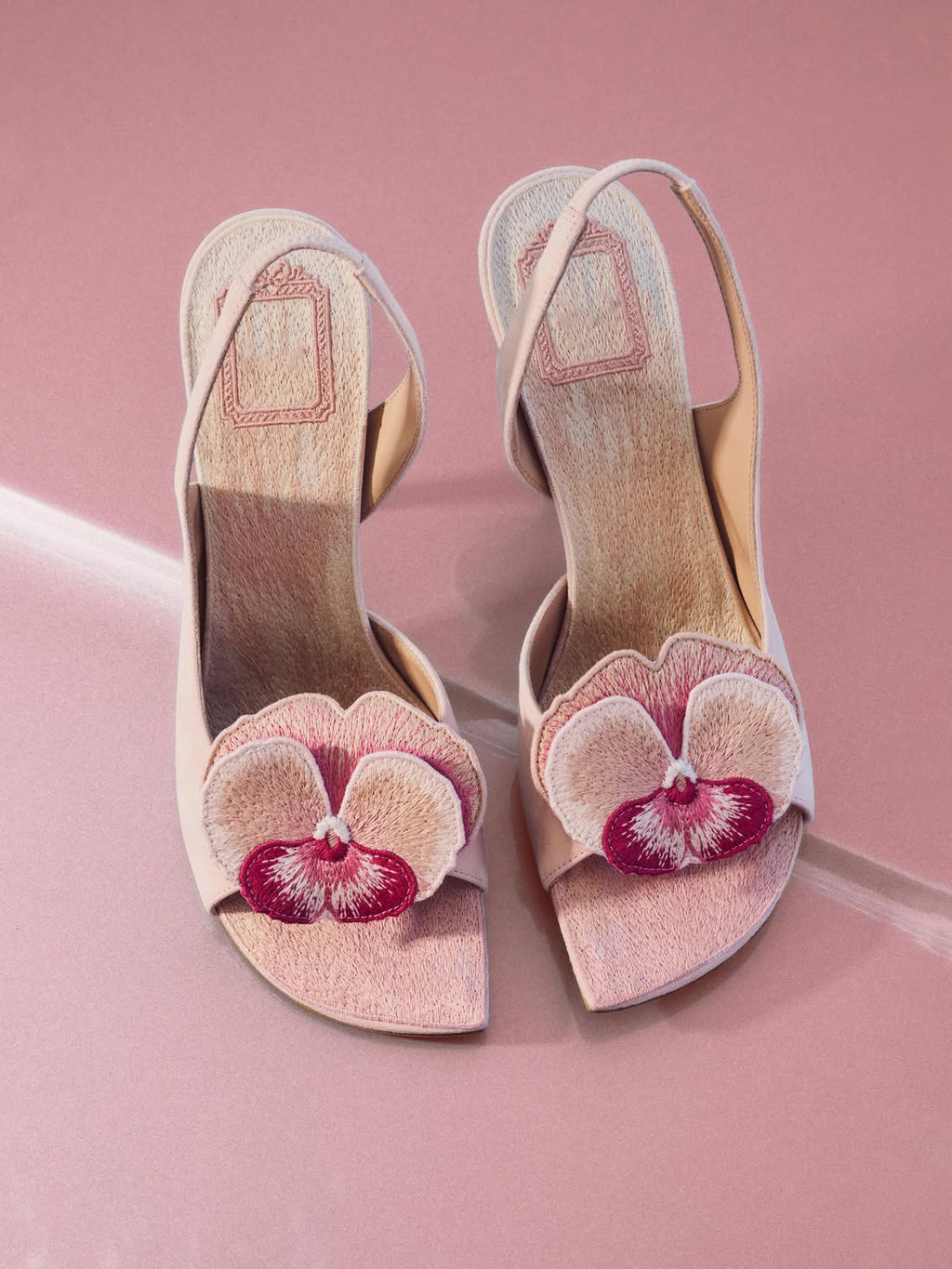 Women's Floral-Embroidered Slingback Heel Sandals