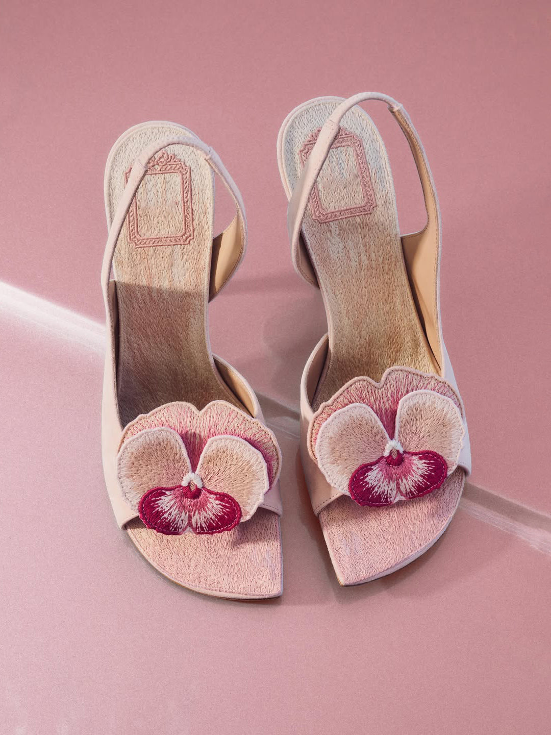 Women's Floral-Embroidered Slingback Heel Sandals