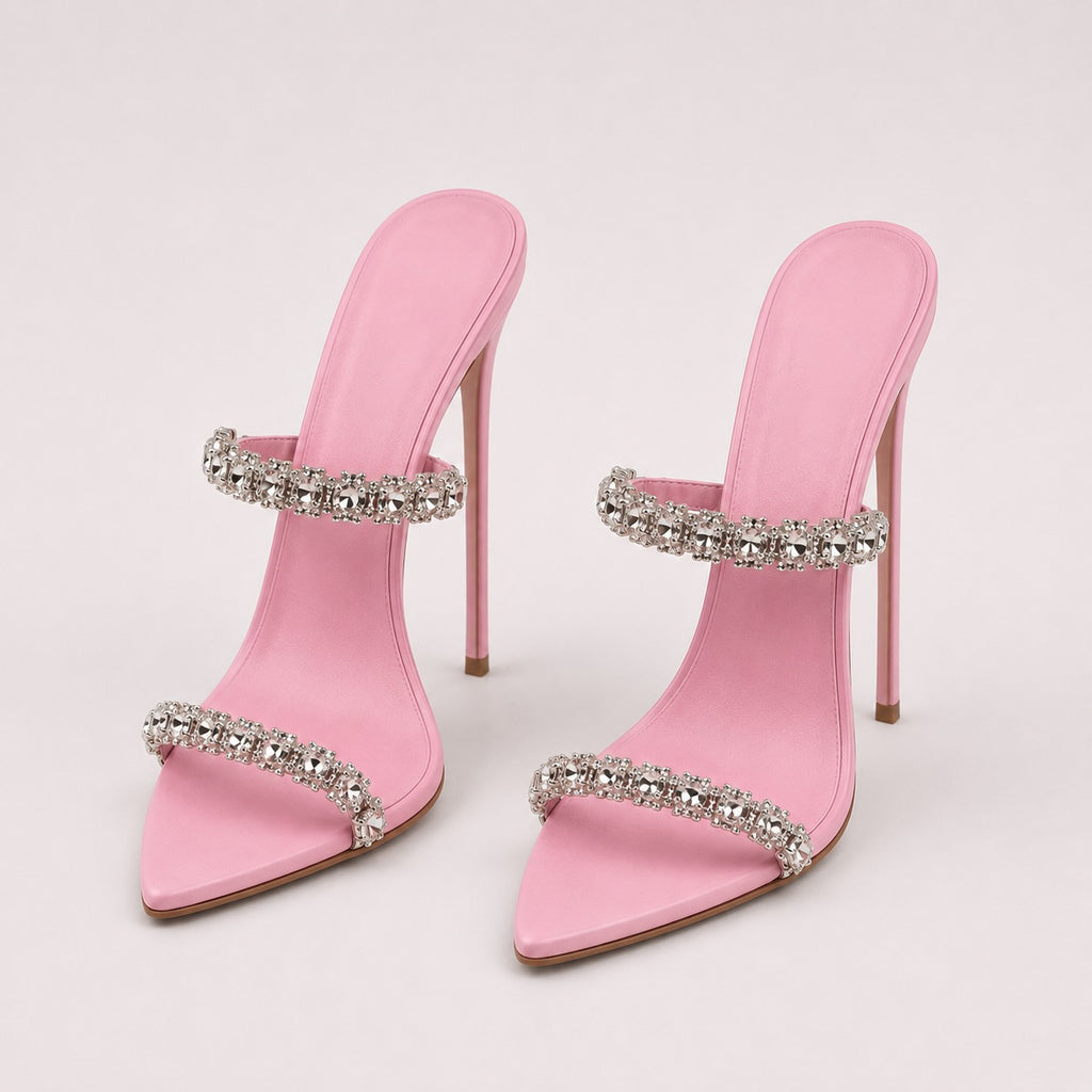 Women's Crystal-Embellished Two-Strap Stiletto Mule Sandals