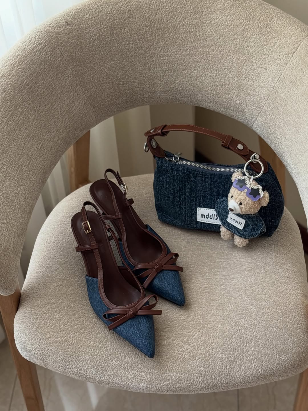 Chanel-Style Tweed Bow Slingback Heels Pointed Thin Heel Sandals