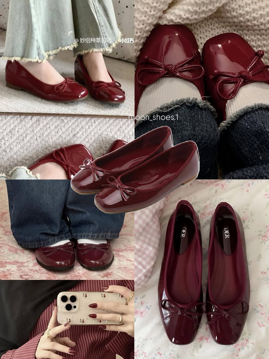 Patent Leather Bow Ballet Flats French Round Toe Slip On Shoes