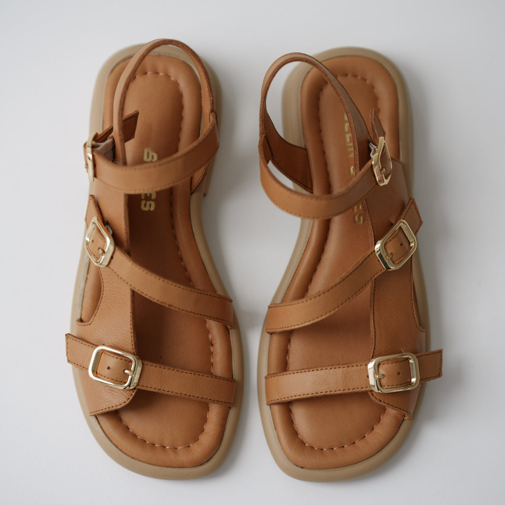Ladies' Genuine Leather Multi-Buckle Adjustable Sandals