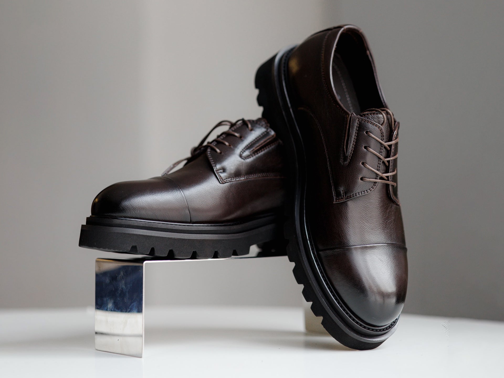 Cap-Toe Lug-Sole Blucher Dress Shoes