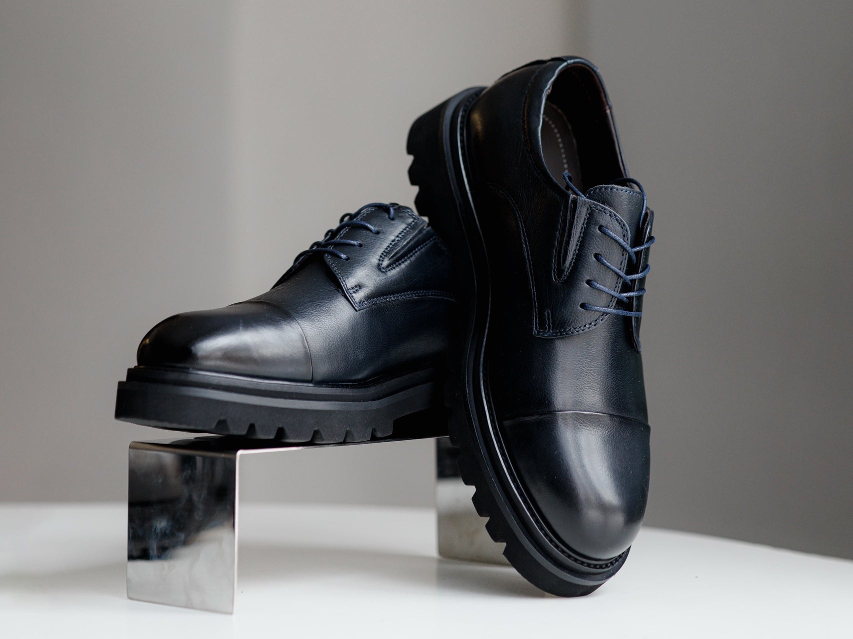 Cap-Toe Lug-Sole Blucher Dress Shoes