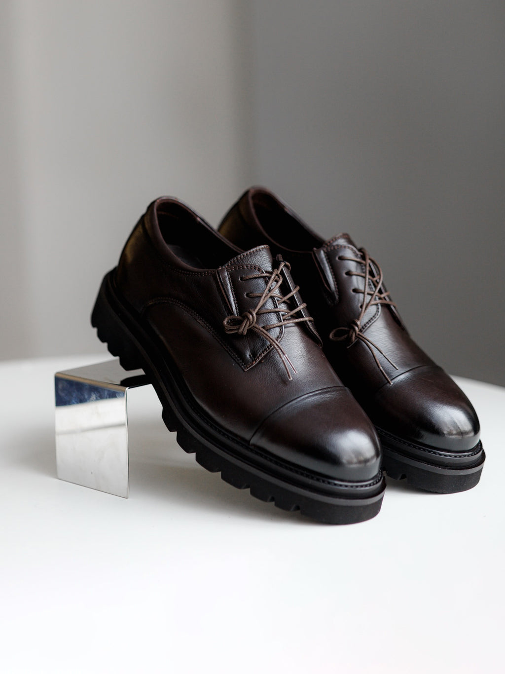 Cap-Toe Lug-Sole Blucher Dress Shoes