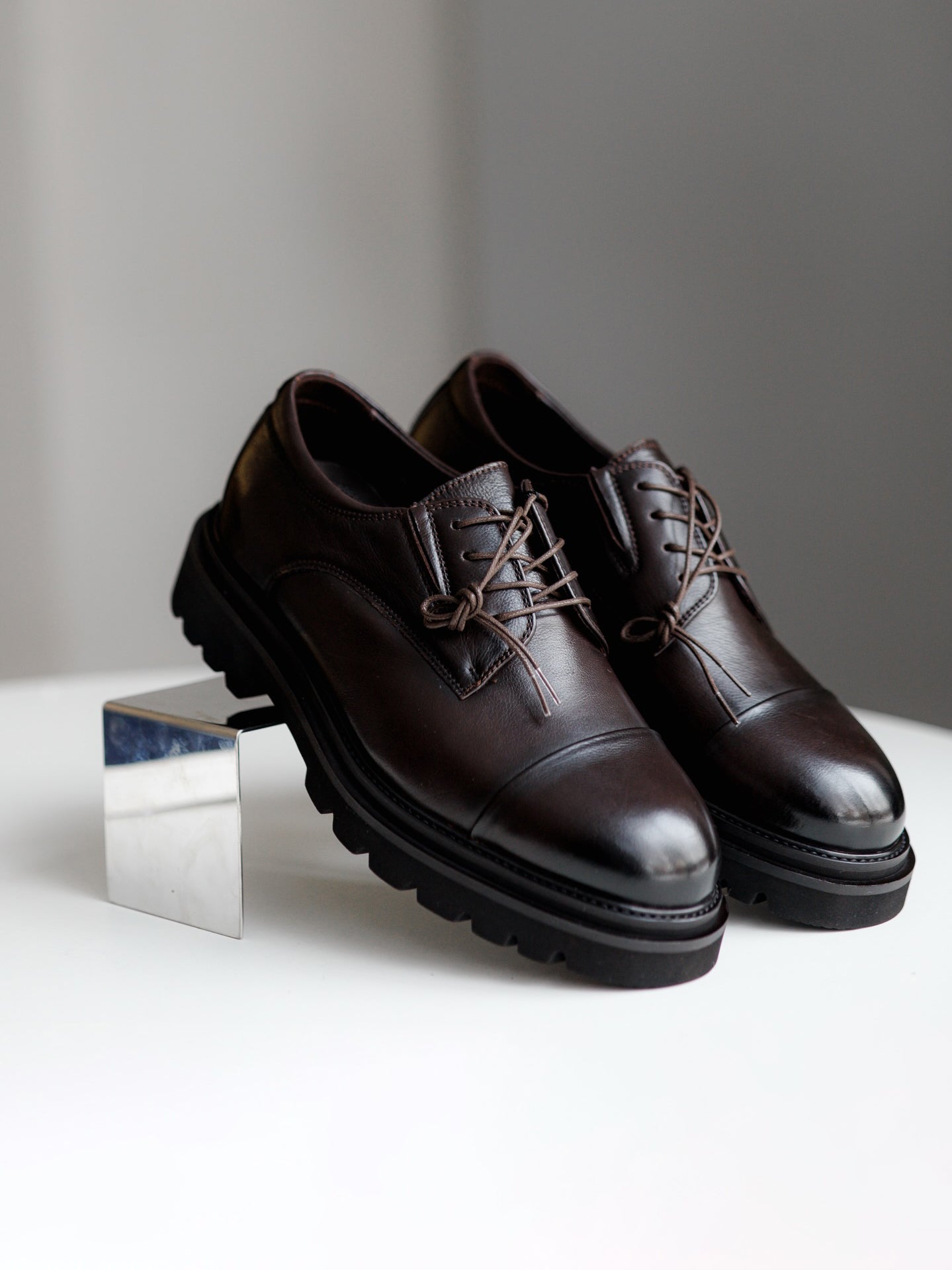Cap-Toe Lug-Sole Blucher Dress Shoes