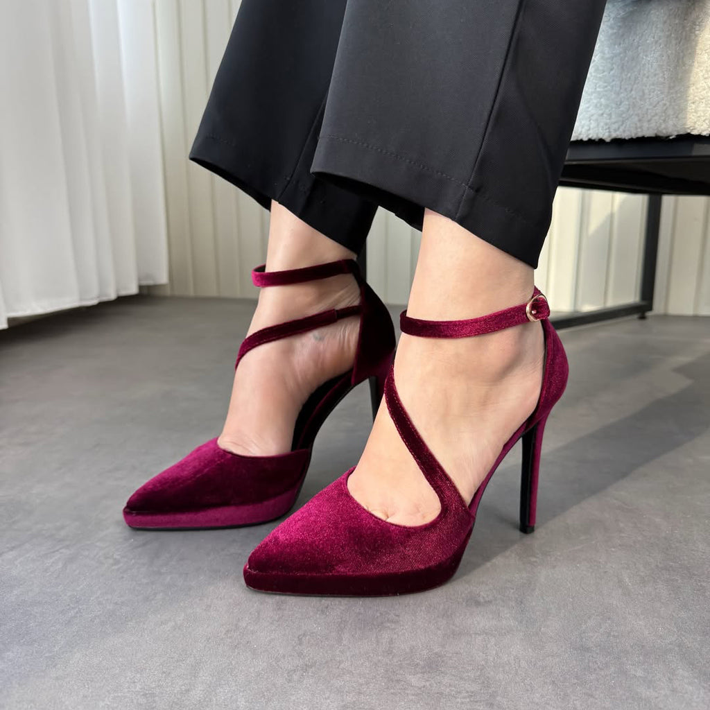 Ladies' Pointed-Toe Platform Stiletto Heel Ankle Strap Pumps