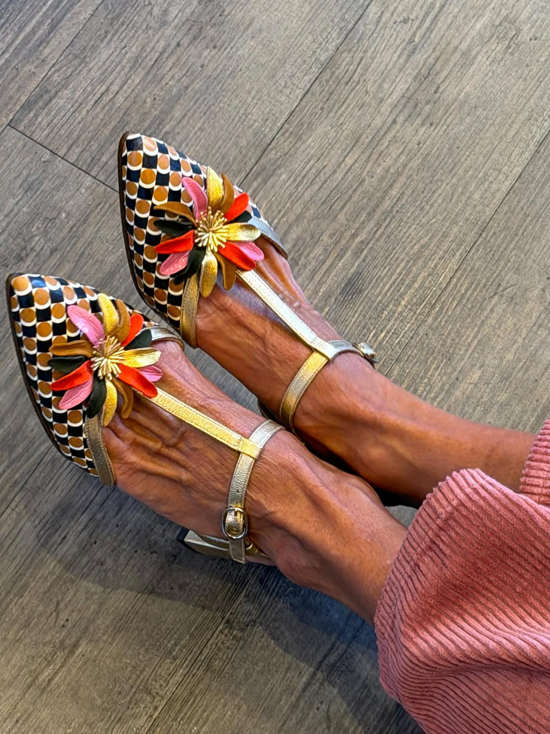 Ladies' Colorful Pattern Block Heel Slingback Pumps