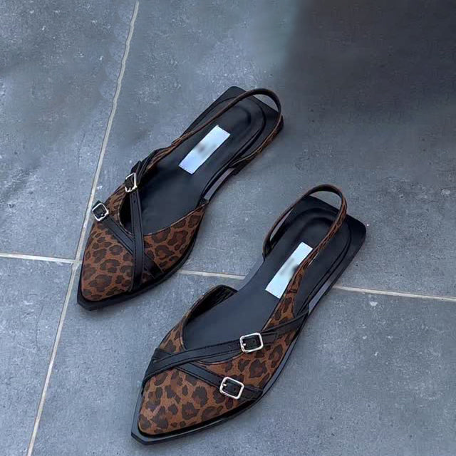 Ladies' Pointed-Toe Cross-Buckle Slingback Mules
