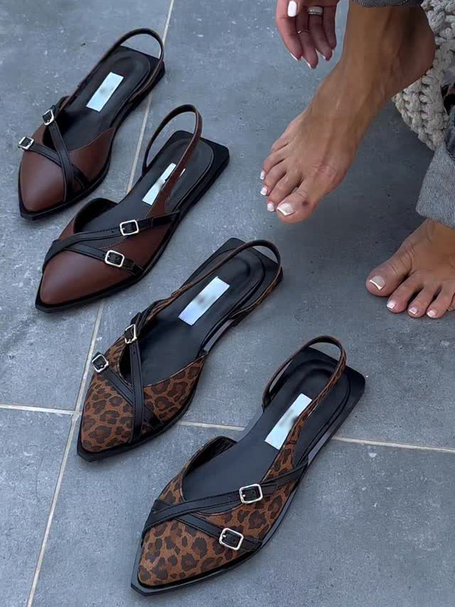 Ladies' Pointed-Toe Cross-Buckle Slingback Mules