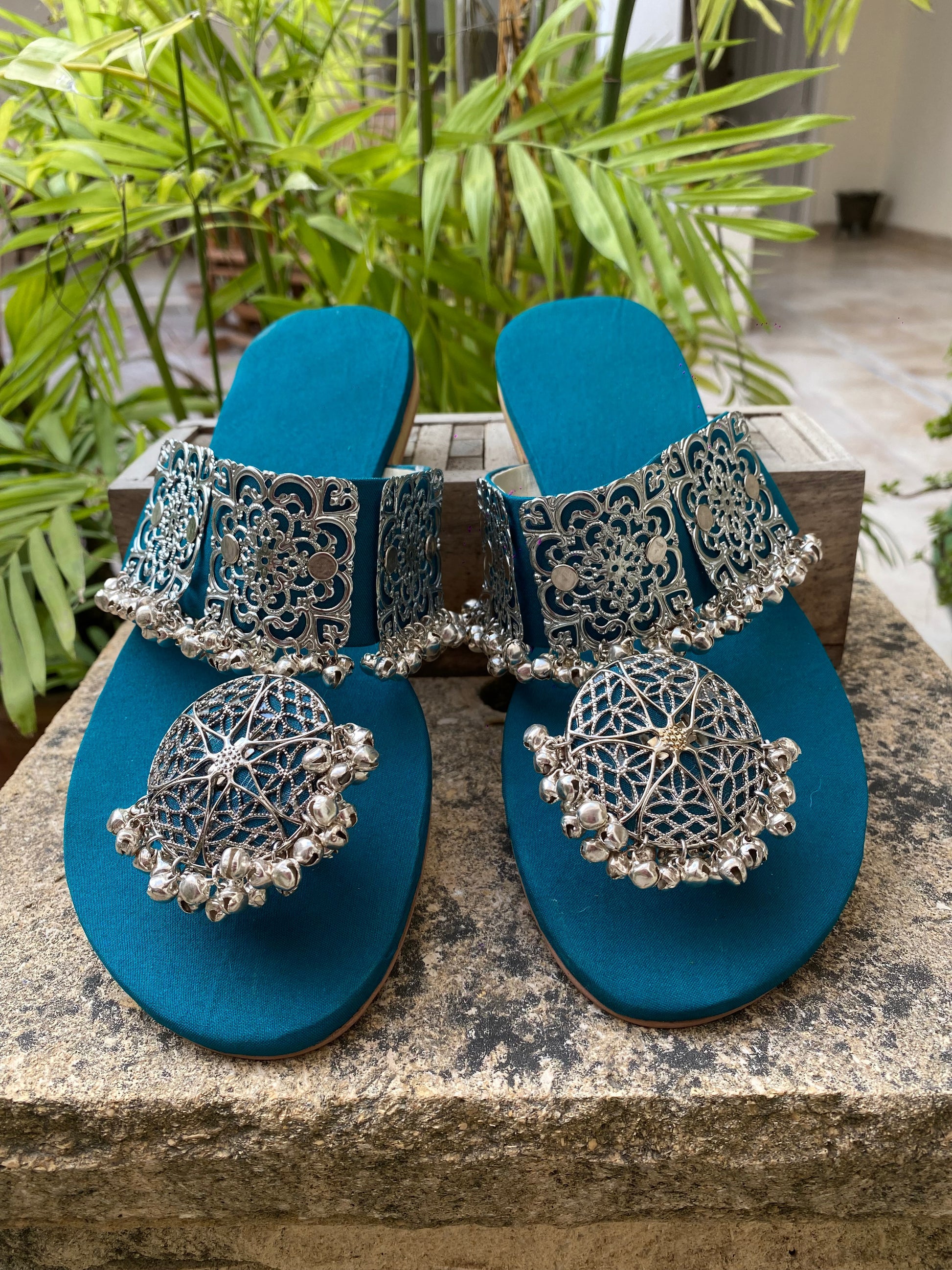 Ladies Ethnic Metal Embellished Toe Ring Slide Sandals