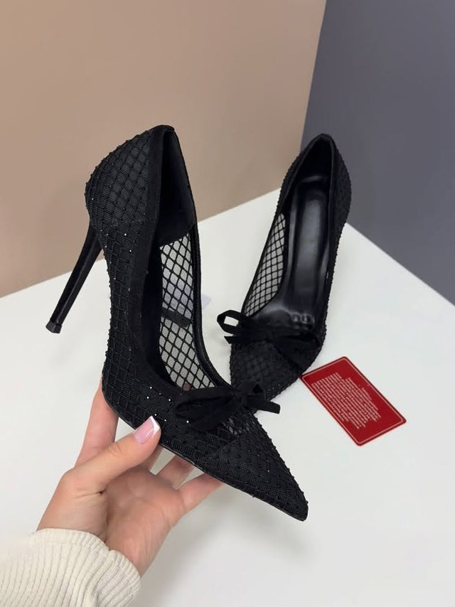 Ladies' Mesh Bow Pointed-Toe Stiletto Pumps