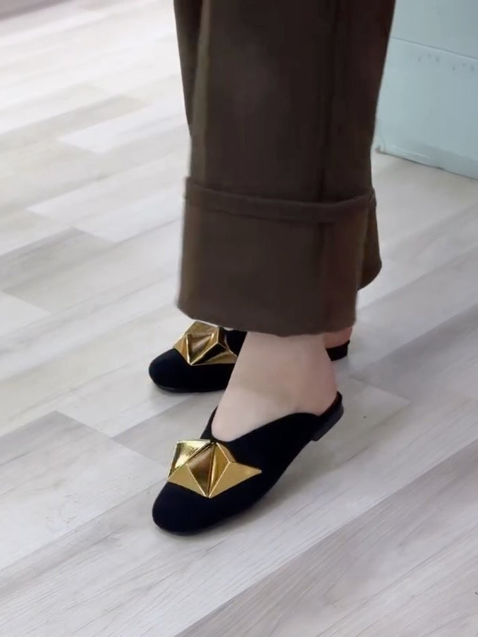 Ladies' Backless Loafers with Statement Gold Accent