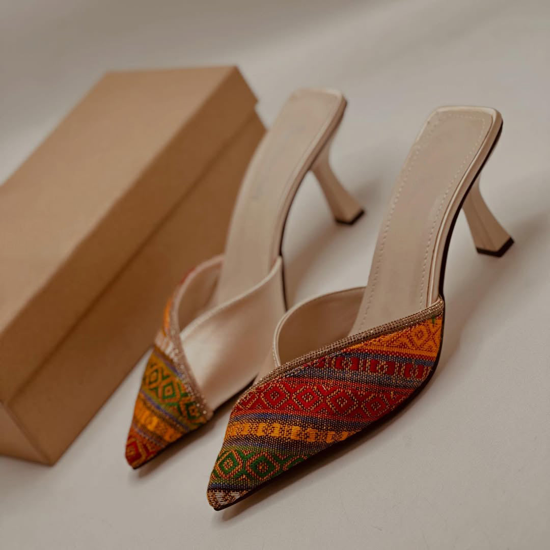 Ladies' Bohemian Woven Rhinestone Backless Stilettos