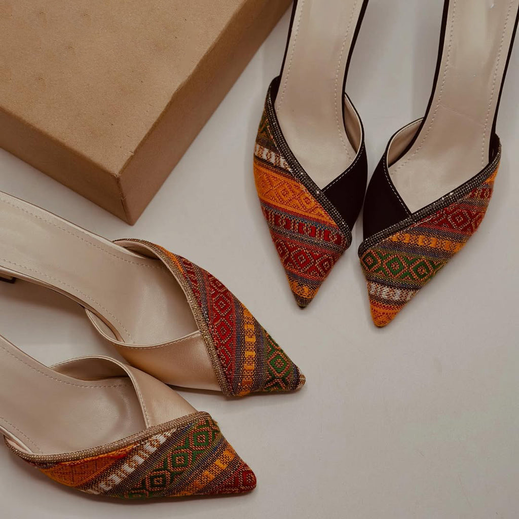 Ladies' Bohemian Woven Rhinestone Backless Stilettos