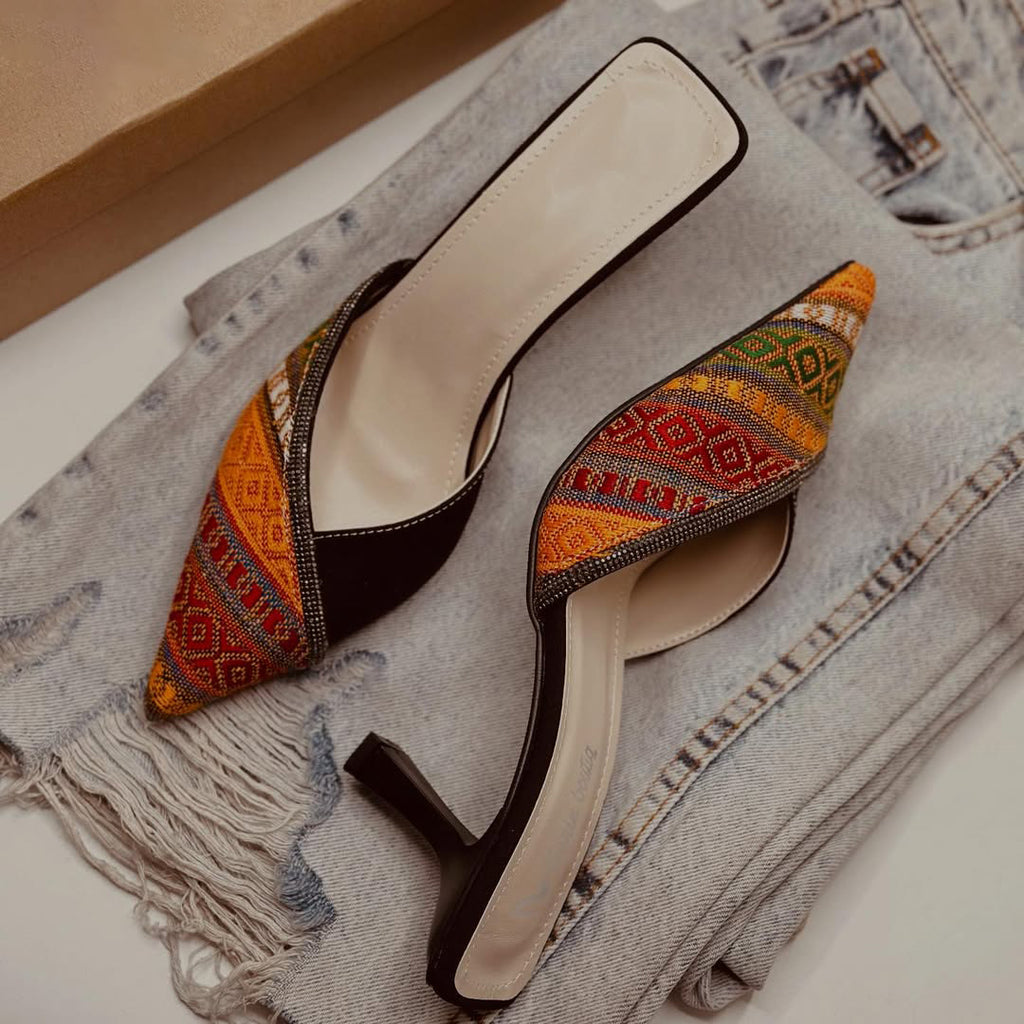 Ladies' Bohemian Woven Rhinestone Backless Stilettos