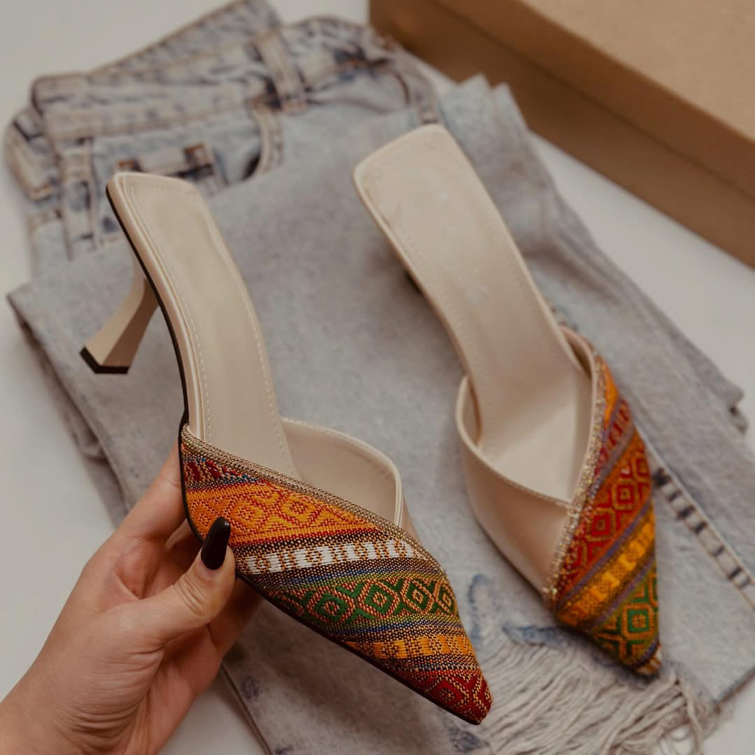Ladies' Bohemian Woven Rhinestone Backless Stilettos