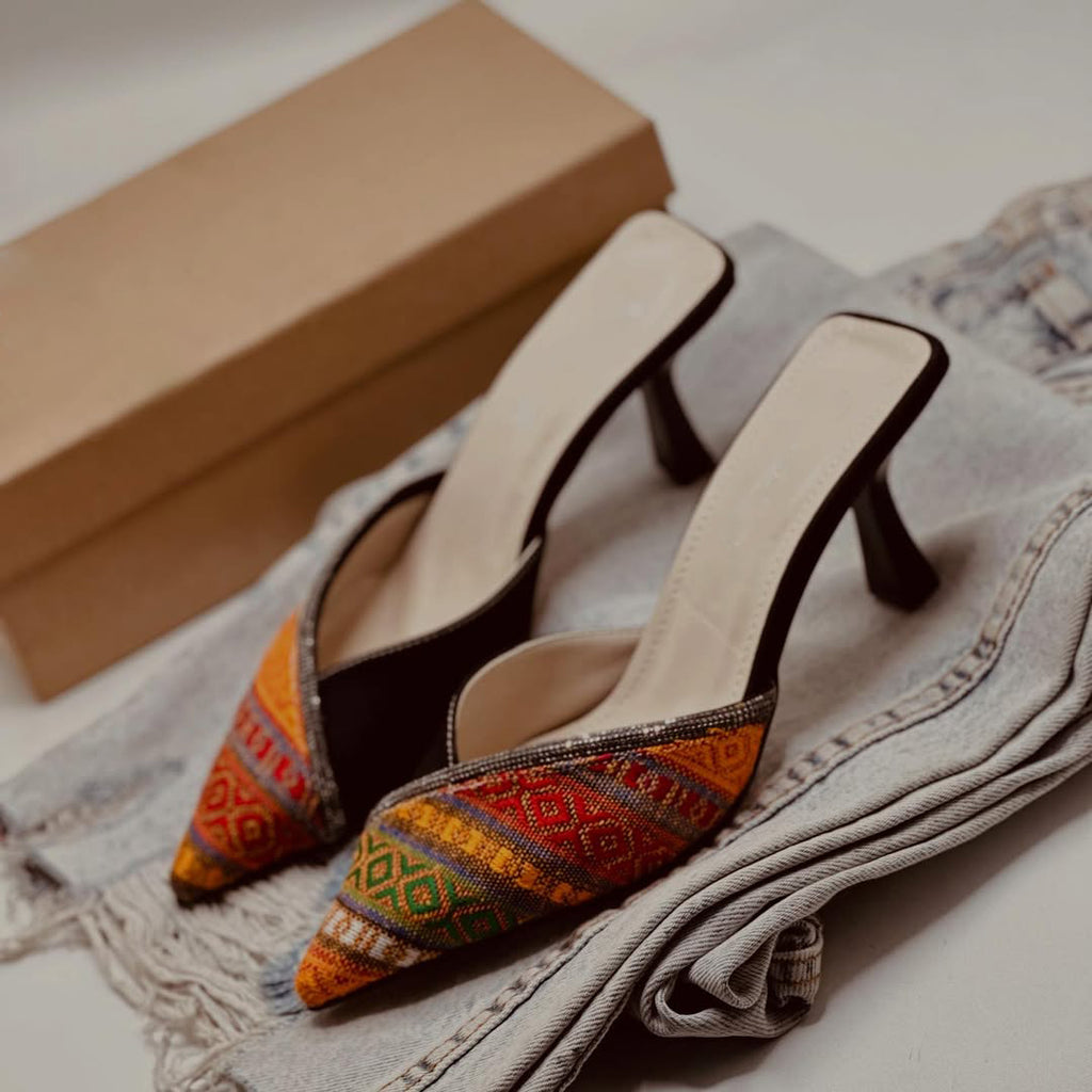 Ladies' Bohemian Woven Rhinestone Backless Stilettos