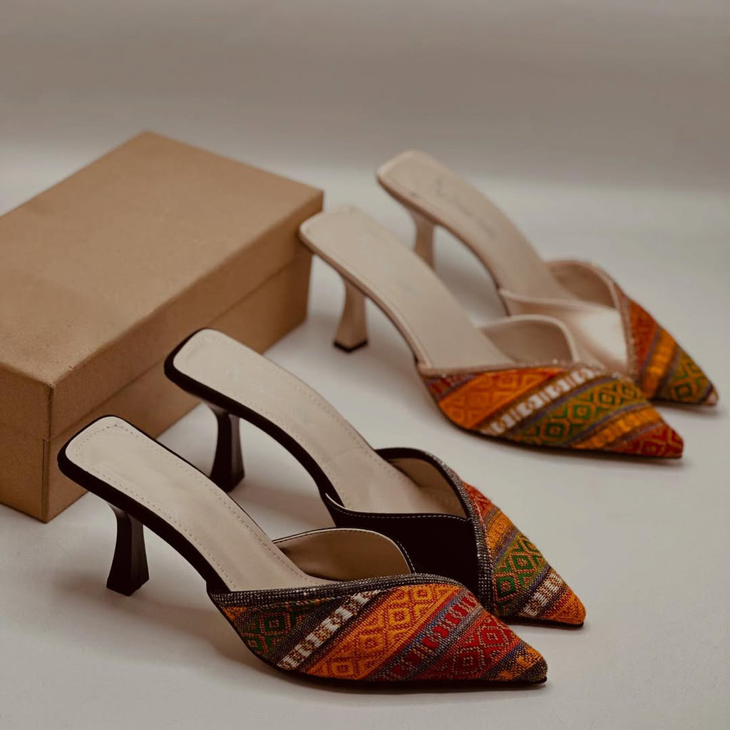 Ladies' Bohemian Woven Rhinestone Backless Stilettos