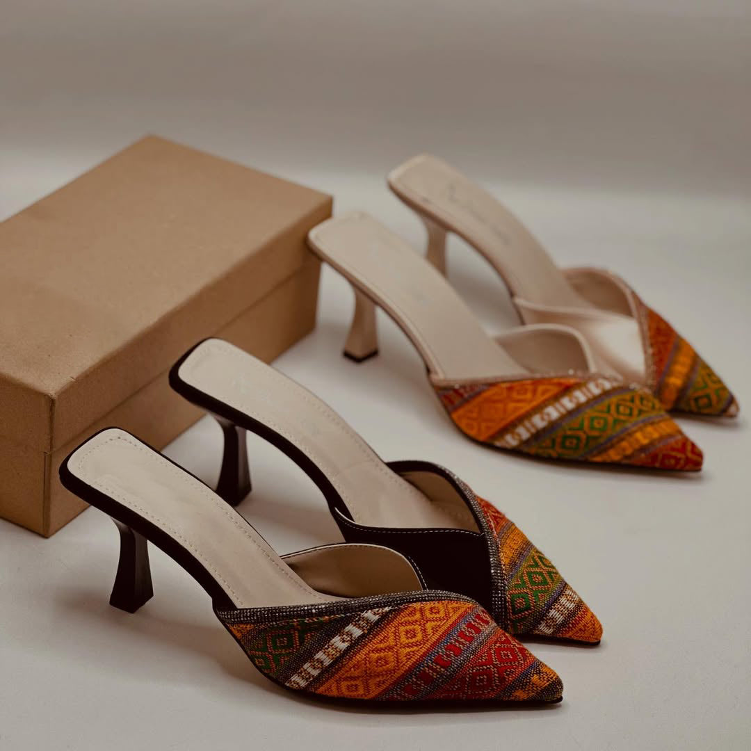 Ladies' Bohemian Woven Rhinestone Backless Stilettos