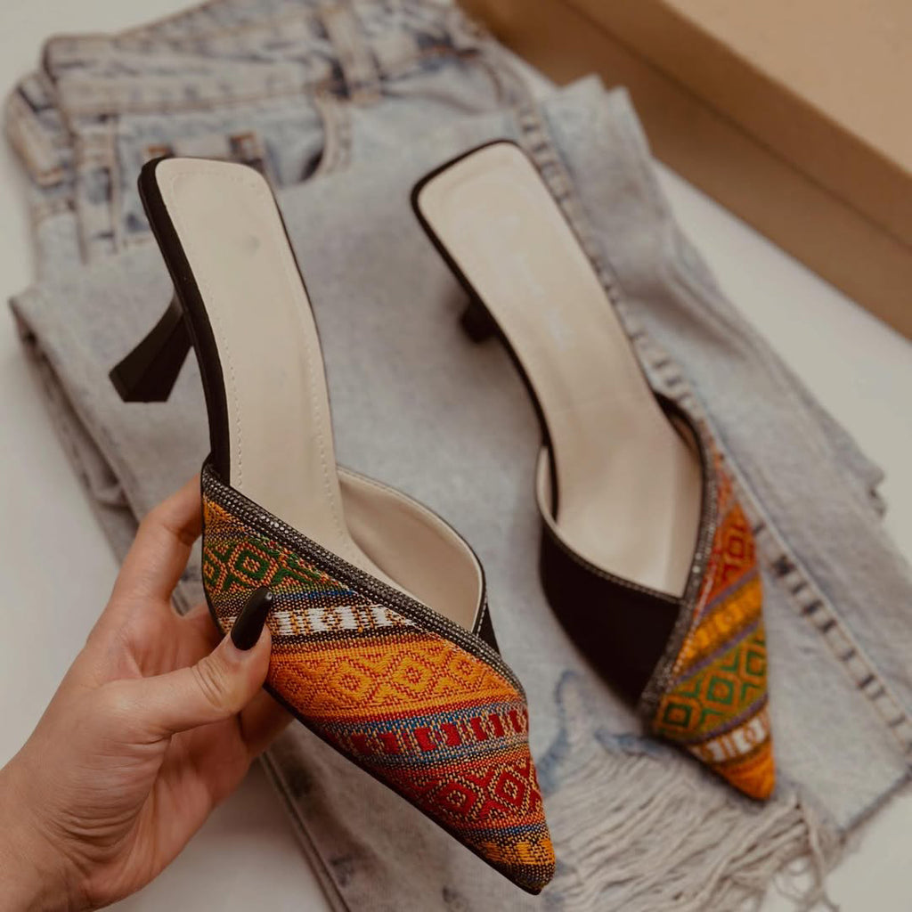 Ladies' Bohemian Woven Rhinestone Backless Stilettos