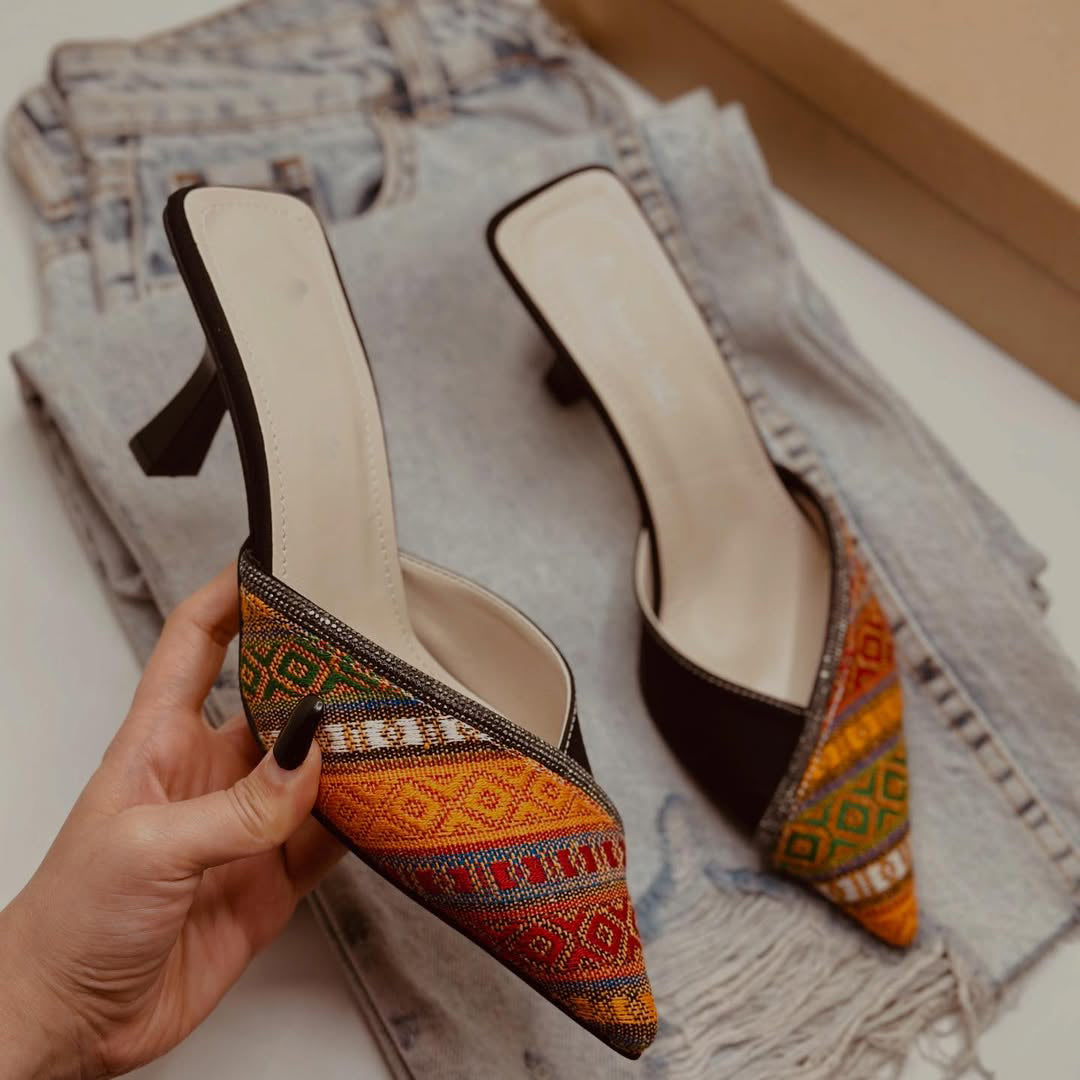 Ladies' Bohemian Woven Rhinestone Backless Stilettos