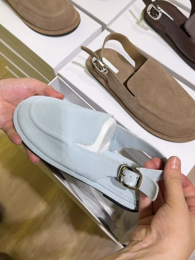 Ladies' Suede Adjustable Buckle Slingback Loafer Mules